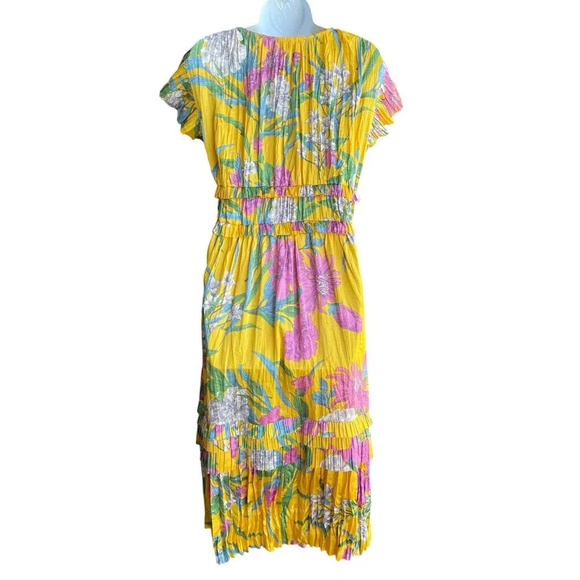Current Air Seria Midi Dress Marigold V-neck Pleated Floral Flutter Sleeve Sz S - Picture 3 of 4